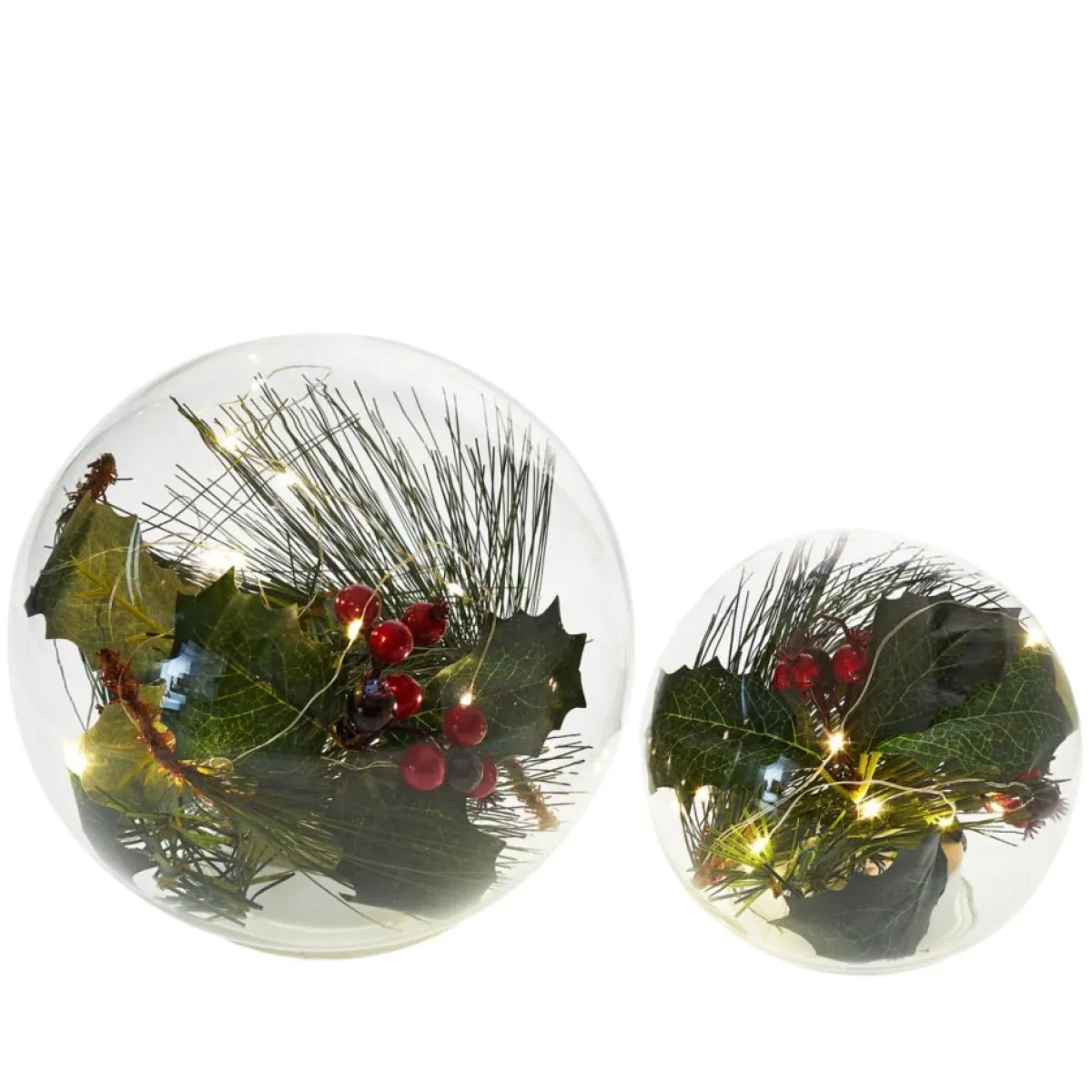 Winter Lane Indoor Decor | Lit Christmas Floral Spheres & Led Lights - 2-Pack