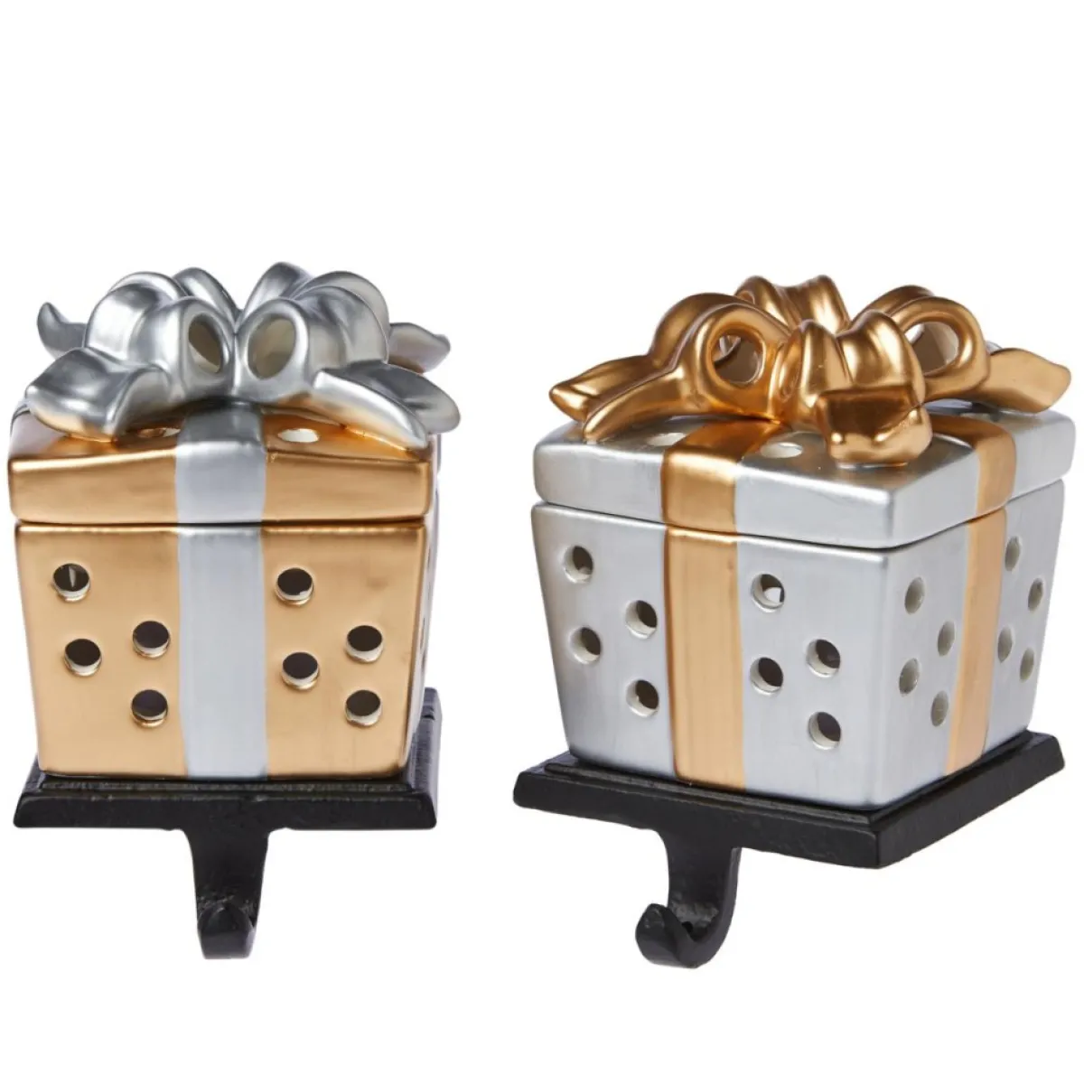 Winter Lane Indoor Decor | 2Pk Handpainted 2-In-1 Removable Gift Box Stocking Holder