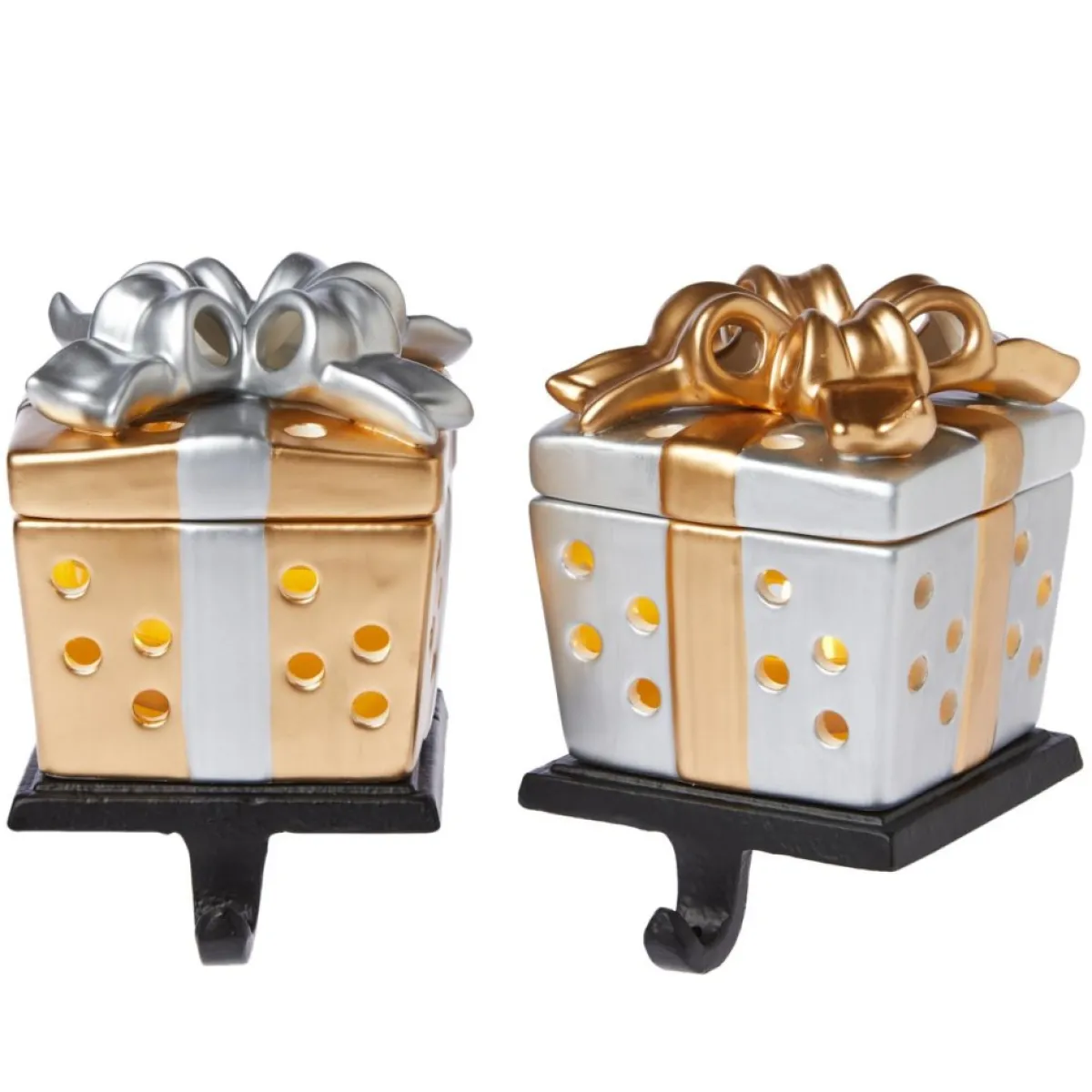 Winter Lane Indoor Decor | 2Pk Handpainted 2-In-1 Removable Gift Box Stocking Holder