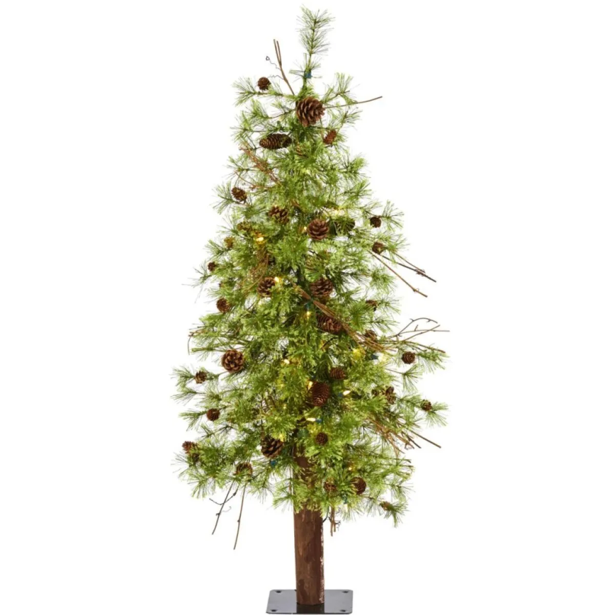 Nearly Natural Christmas Trees | 4' Wyoming Alpine Artificial Christmas Tree With 50 Clear Multifunction Led Lights And Pine Cones On